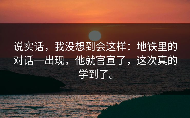 说实话,我没想到会这样:地铁里的对话一出现,他就官宣了,这次真的学到了。