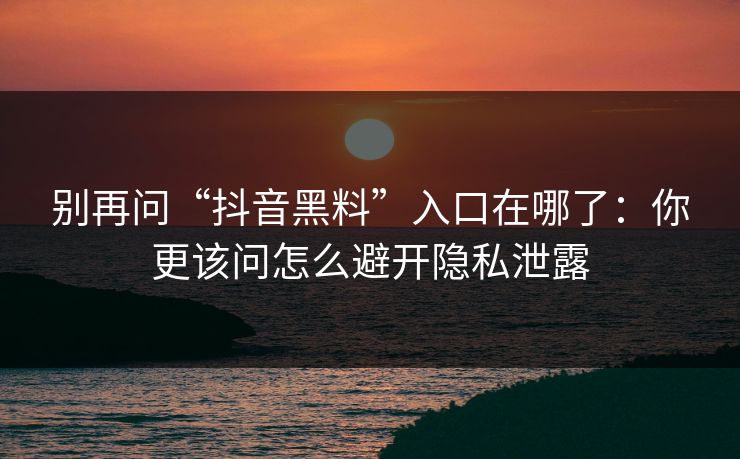 别再问“抖音黑料”入口在哪了:你更该问怎么避开隐私泄露